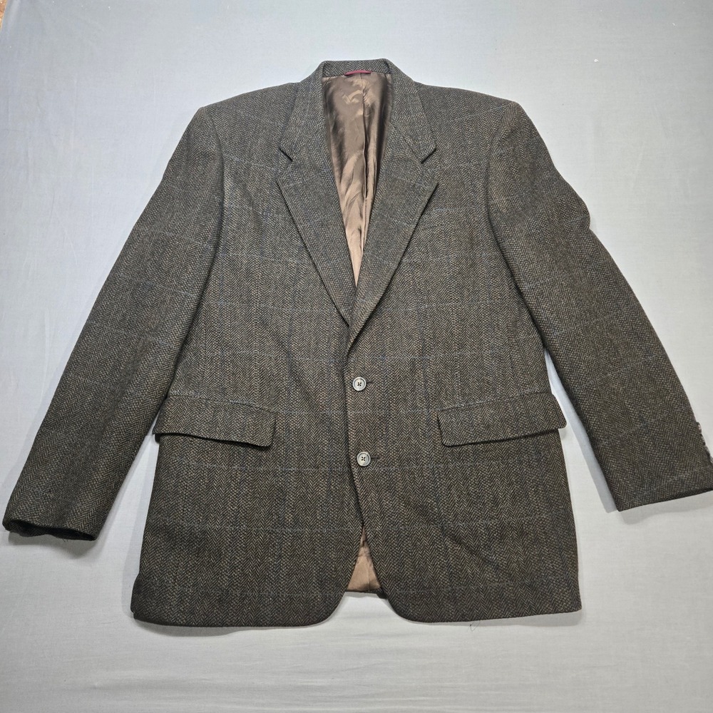 Vintage Hart Schaffner Marx Blazer 42L‎ Brown Herringbone Plaid Nordstrom